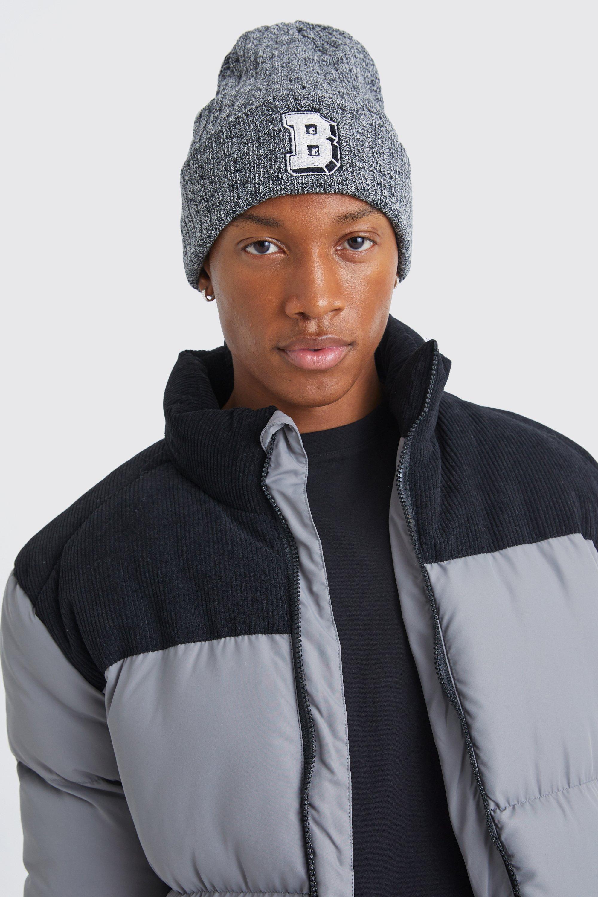 B Varsity Ribbed Beanie | Boohoo UK